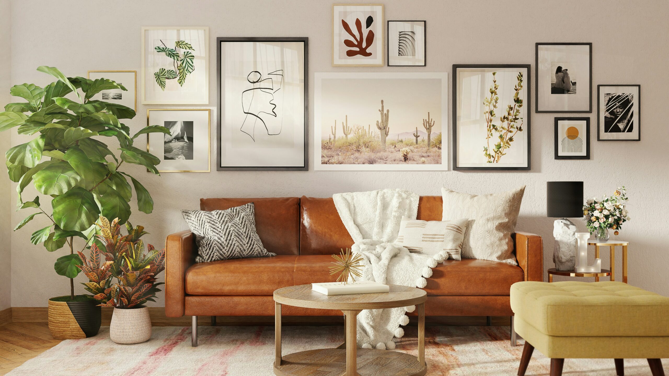 リビングに飾られた絵画のある暮らしの情景
